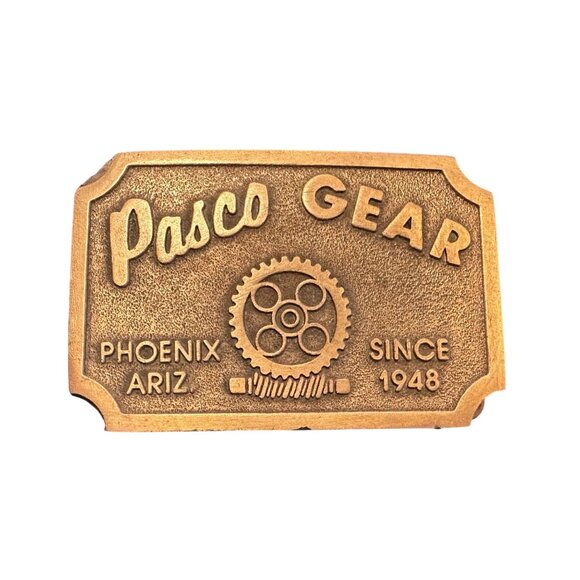 Vtg Belt Buckle Pasco Gear Phoenix Ariz Since 1948 Solid Brass 1970s USA Made - Picture 1 of 2